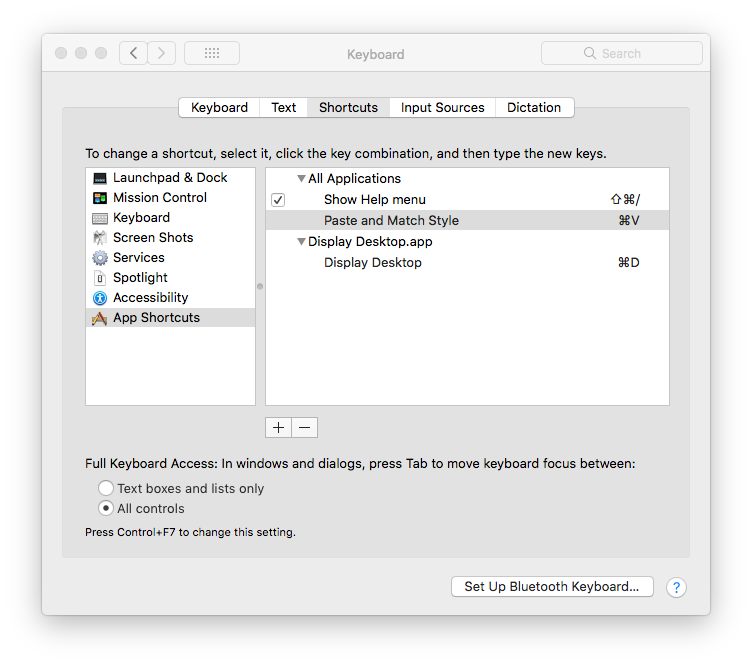 keyboard shortcut for paste text only mac